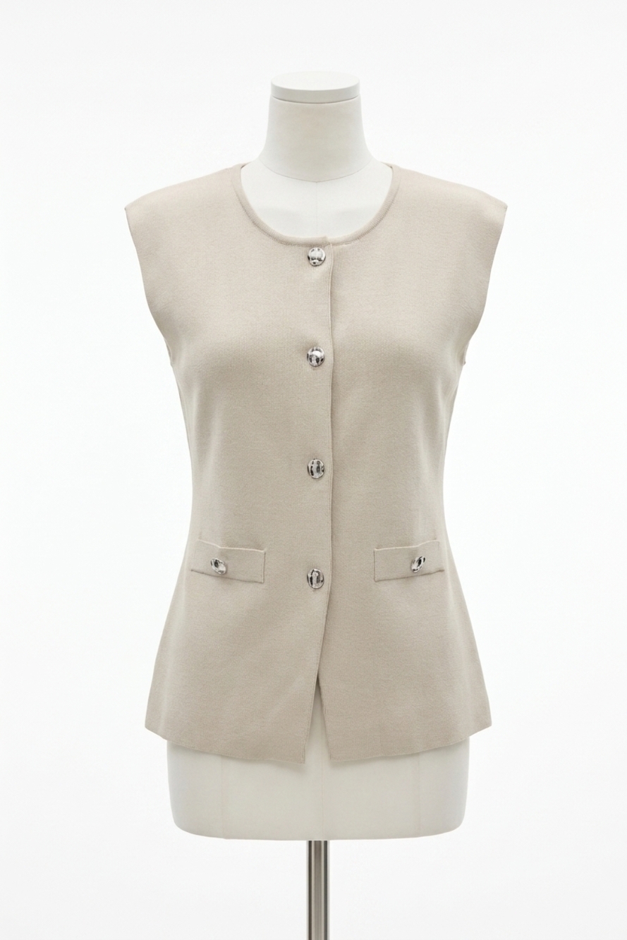 NEW JOSEPH RIBKOFF button front knitted vest top in moonstone